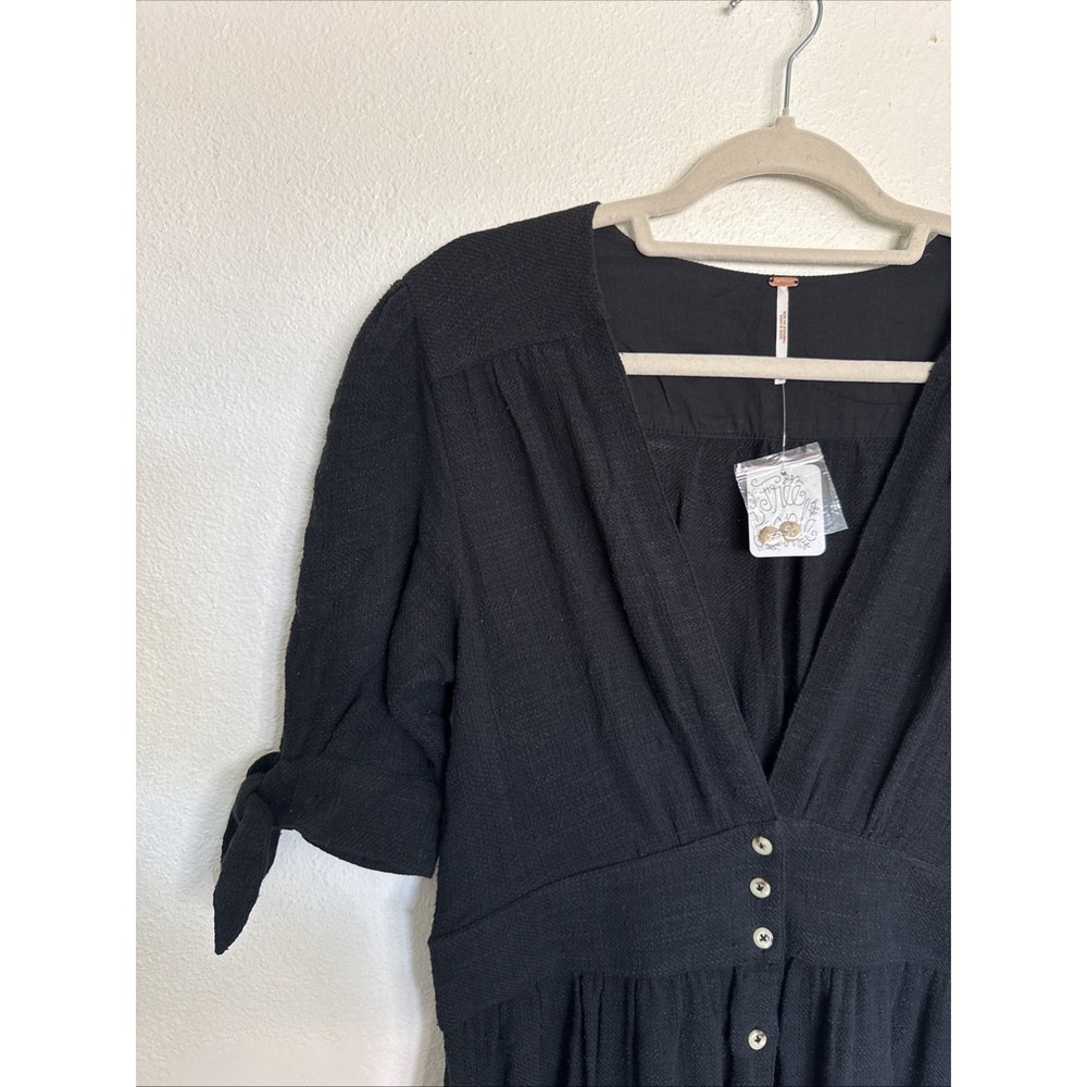 NWT Free People Love Of My Life Midi Dress Black Button front Sz L Large - Picture 4 of 11